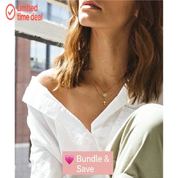 18k Gold Layered Choker Necklace with Lock Key Pendant Double Chain - Picture 6 of 8